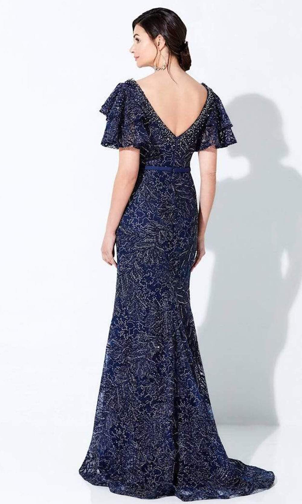 220D21 Ruffled Bell Sleeve Embroidered Gown