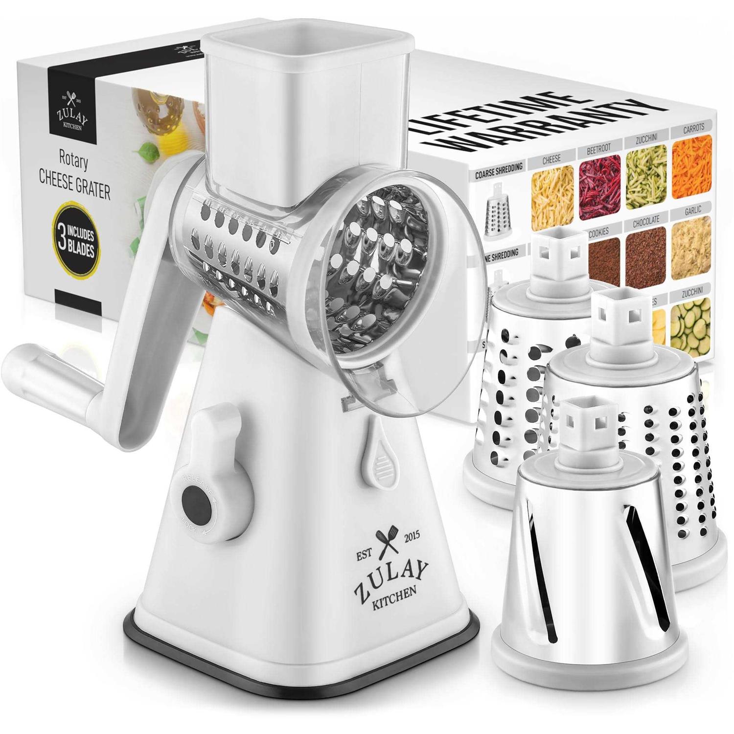 Zulay Kitchen Rotary Cheese Shredder Grater with 3 Replaceable Stainless Steel Drum Blades