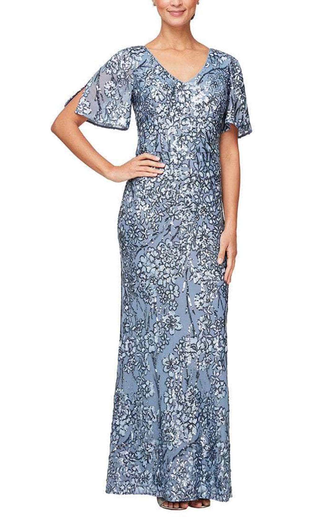 8196611 Flutter Sleeves Sequined Long Gown