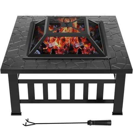 Devoko Outdoor 32 inch Square Metal Fire Pit with Cover and Poker
