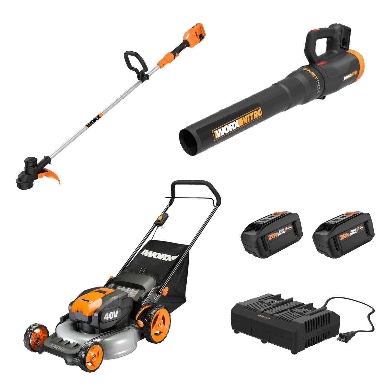 Worx 20′ Push Mower 13′ String Trimmer