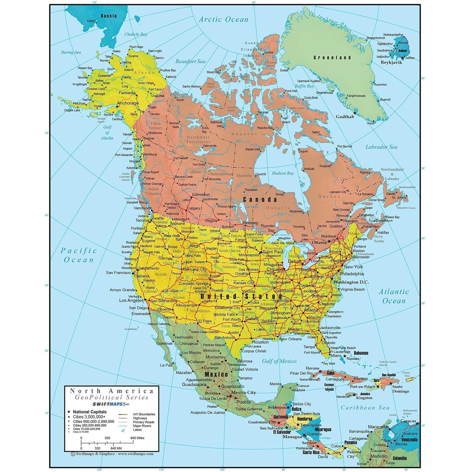 Swiftmaps North America Wall Map GeoPolitical Edition