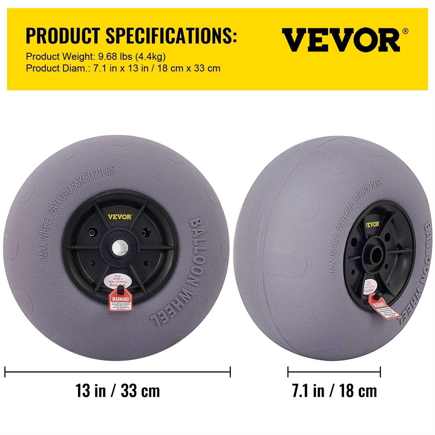VEVOR Beach Balloon Wheels 13 Replacement Sand Tires TPU Cart Tires for Kayak Dolly Canoe Cart and Buggy w/Free Air