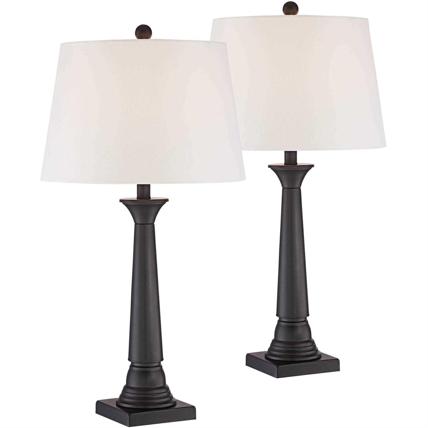 360 Lighting Dolbey Rustic Farmhouse Table Lamps 28 Tall Set of 2 Bronze White Drum Shade Bedroom Living Room