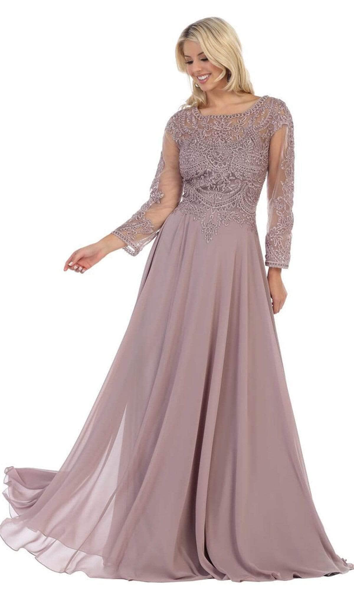 Illusion Sleeve A-Line Prom Dress