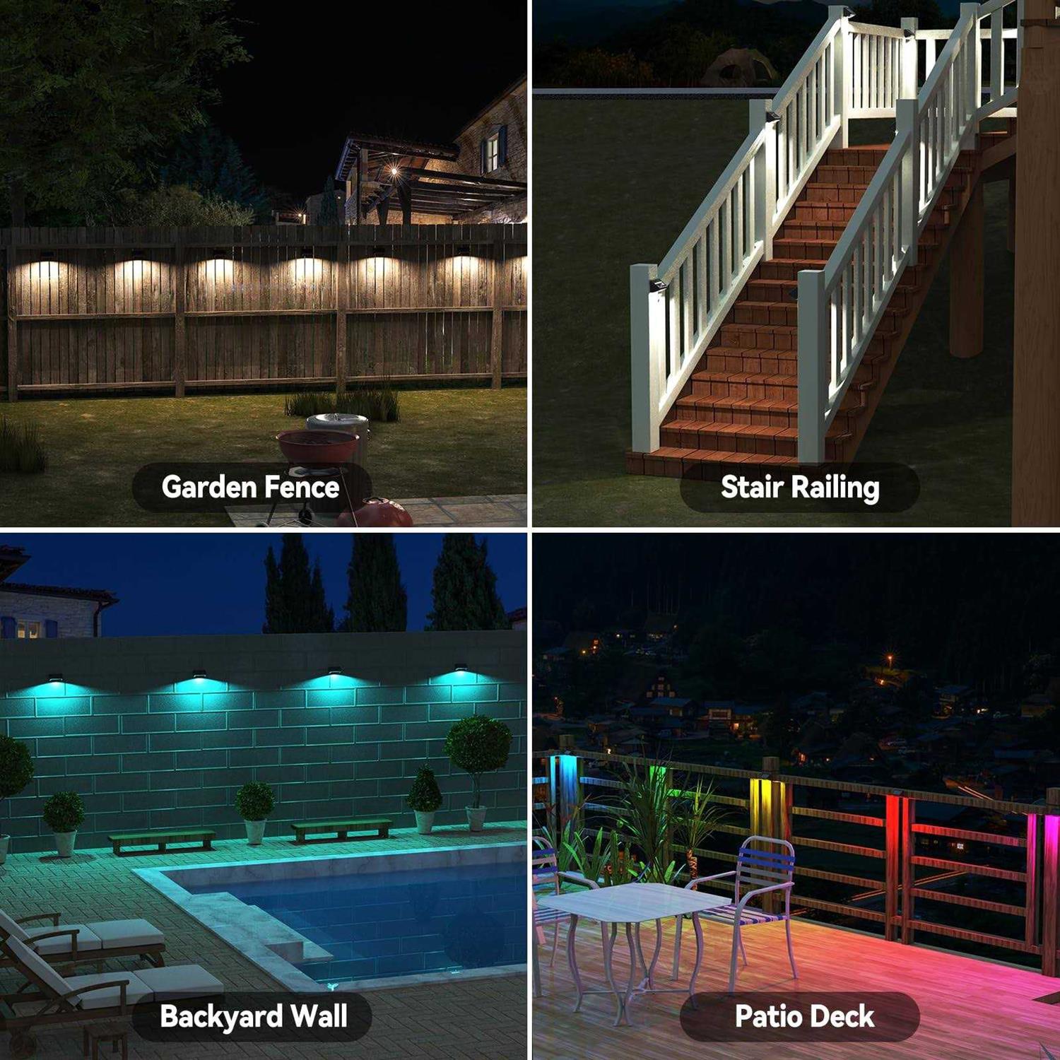 Bridika Solar Fence Lights 8 Colors, Warm White, Cool White and RGB