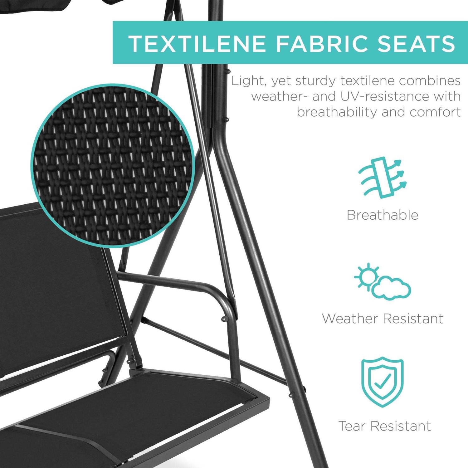 Best Choice Products 2-Seater Outdoor Adjustable Canopy Swing Glider Patio Bench w/ Textilene