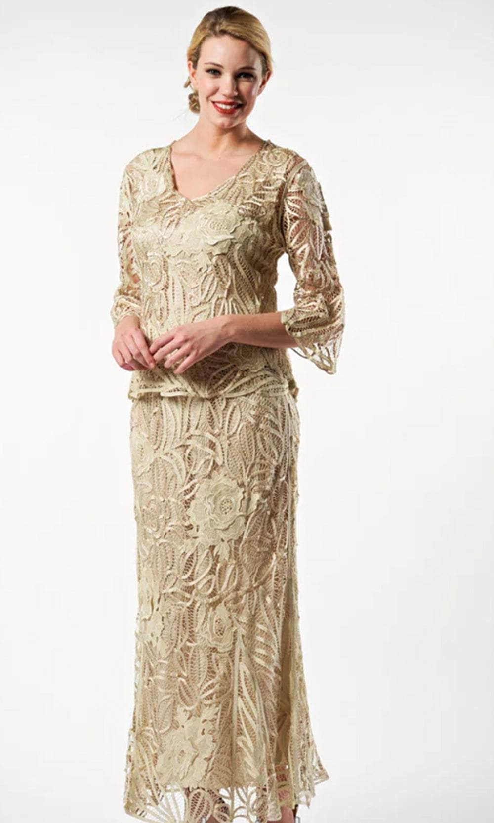 Rose 3/4 Sleeve Top Skirt Mother of the Bride Dress