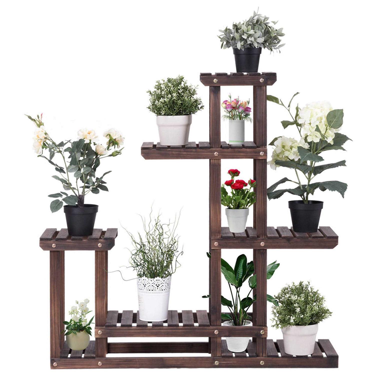 Costway 6 Garden Wooden Shelf Storage Plant Rack Stand