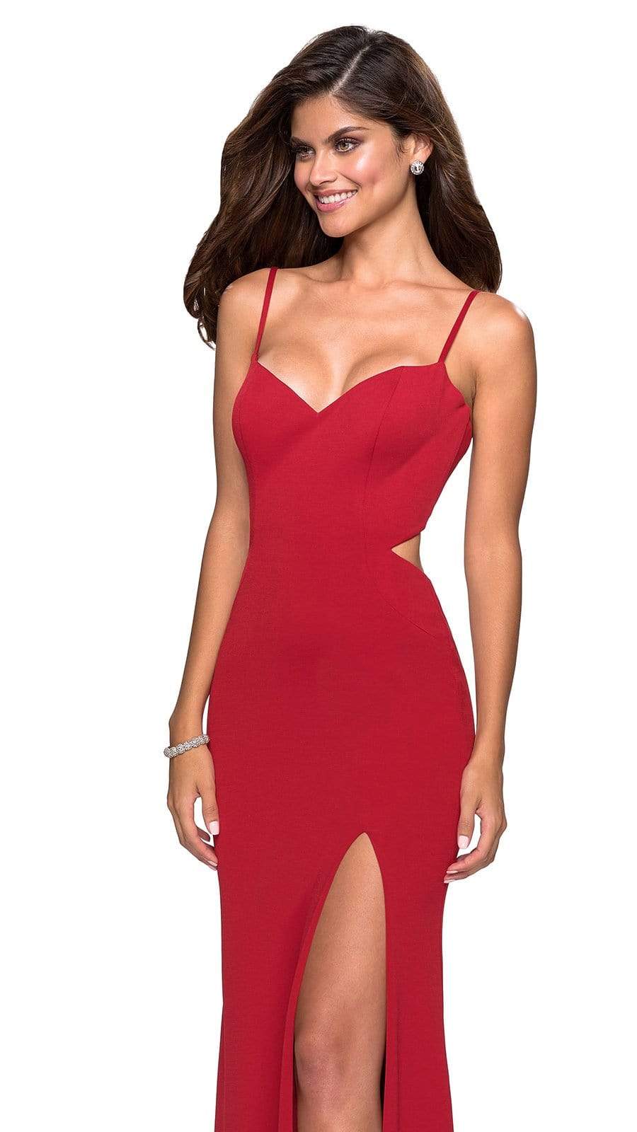 V-Neck Strappy Open Back Evening Dress 27516SC – 1 pc Royal Blue in Size 00 and 1 pc Plum in Size 10 Available