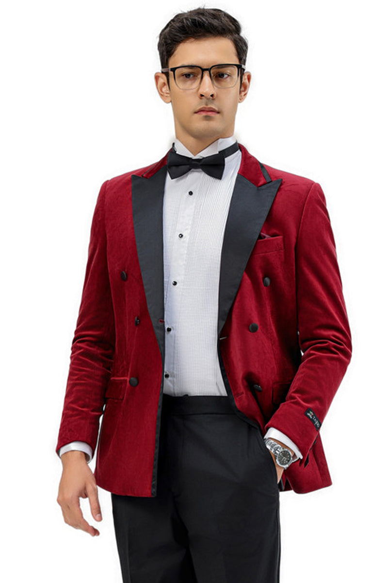 Men’s Velvet Double Breasted Wedding & Prom Tuxedo Jacket in Burgundy