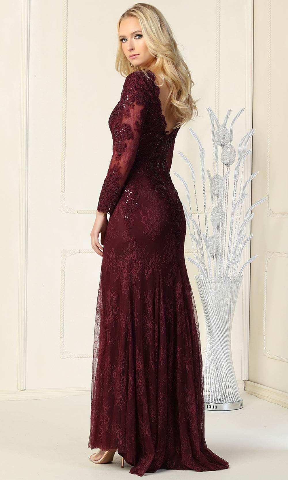 Laced Scalloped Bateau Neckline Evening Dress