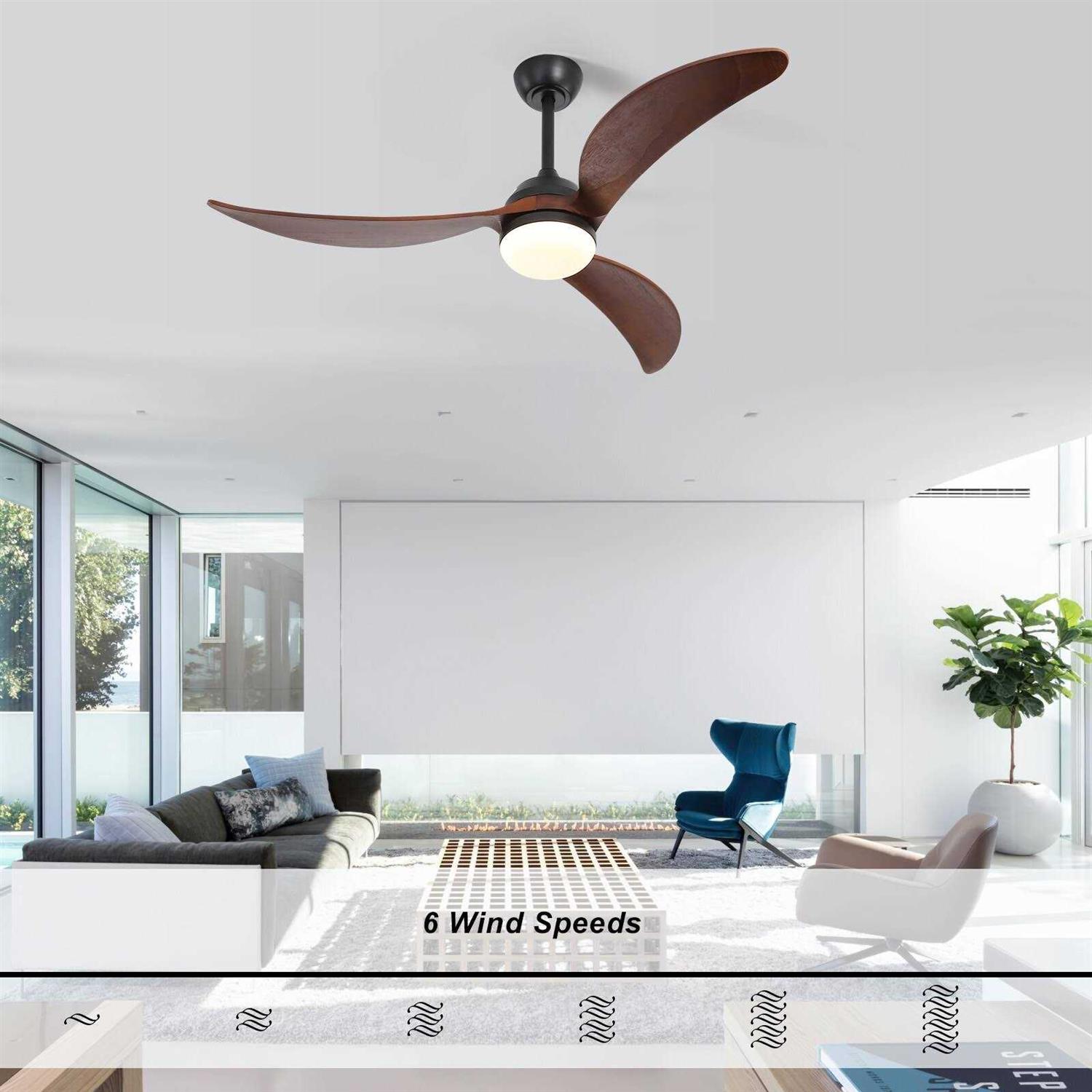 52 and 60 Noiseless Walnut Wood Ceiling Fan with Remote Control,Light Integrated Optional