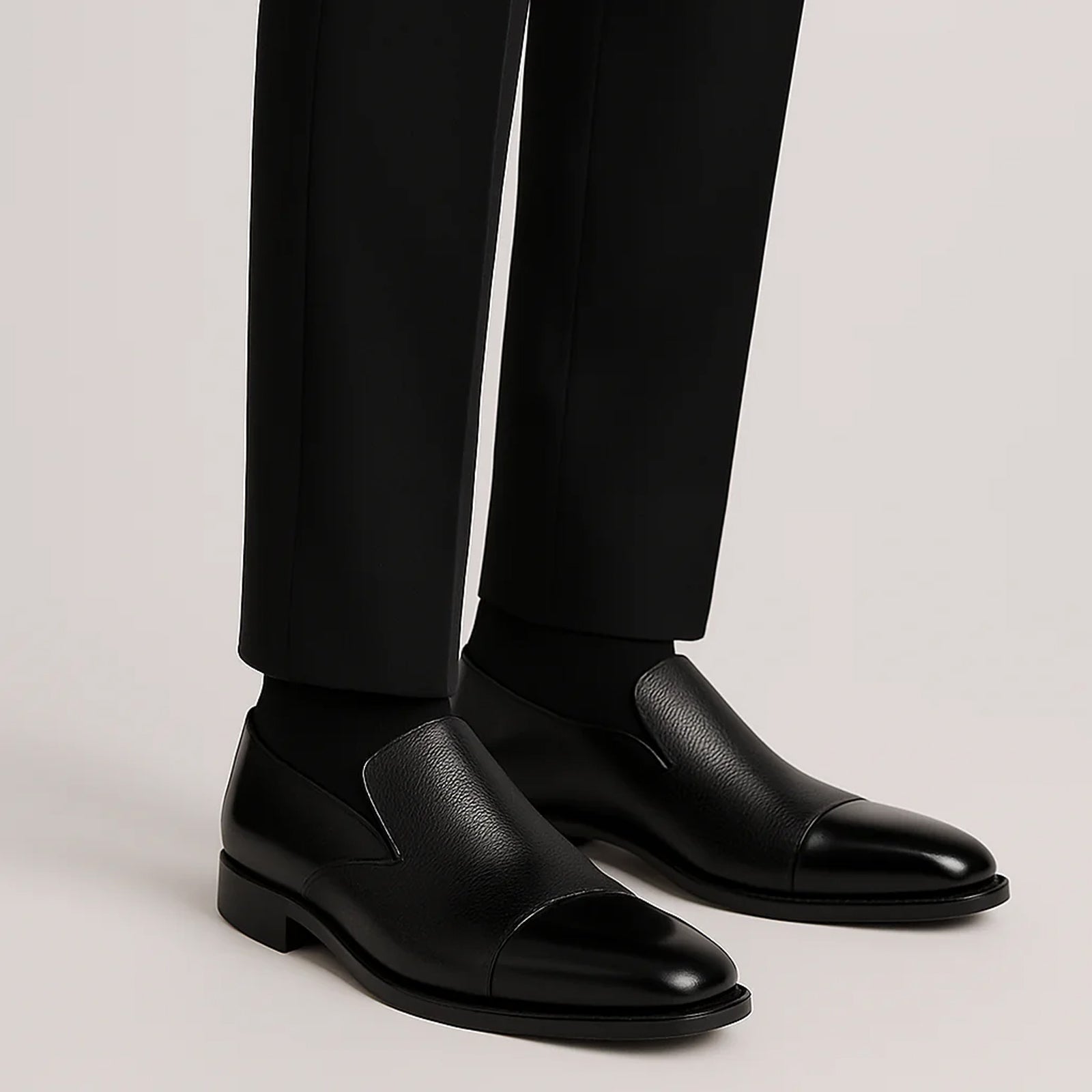 Men’s Belvedere Andreo Italian Deerskin & Nappa Leather Cap Toe Slip On Loafer in Black