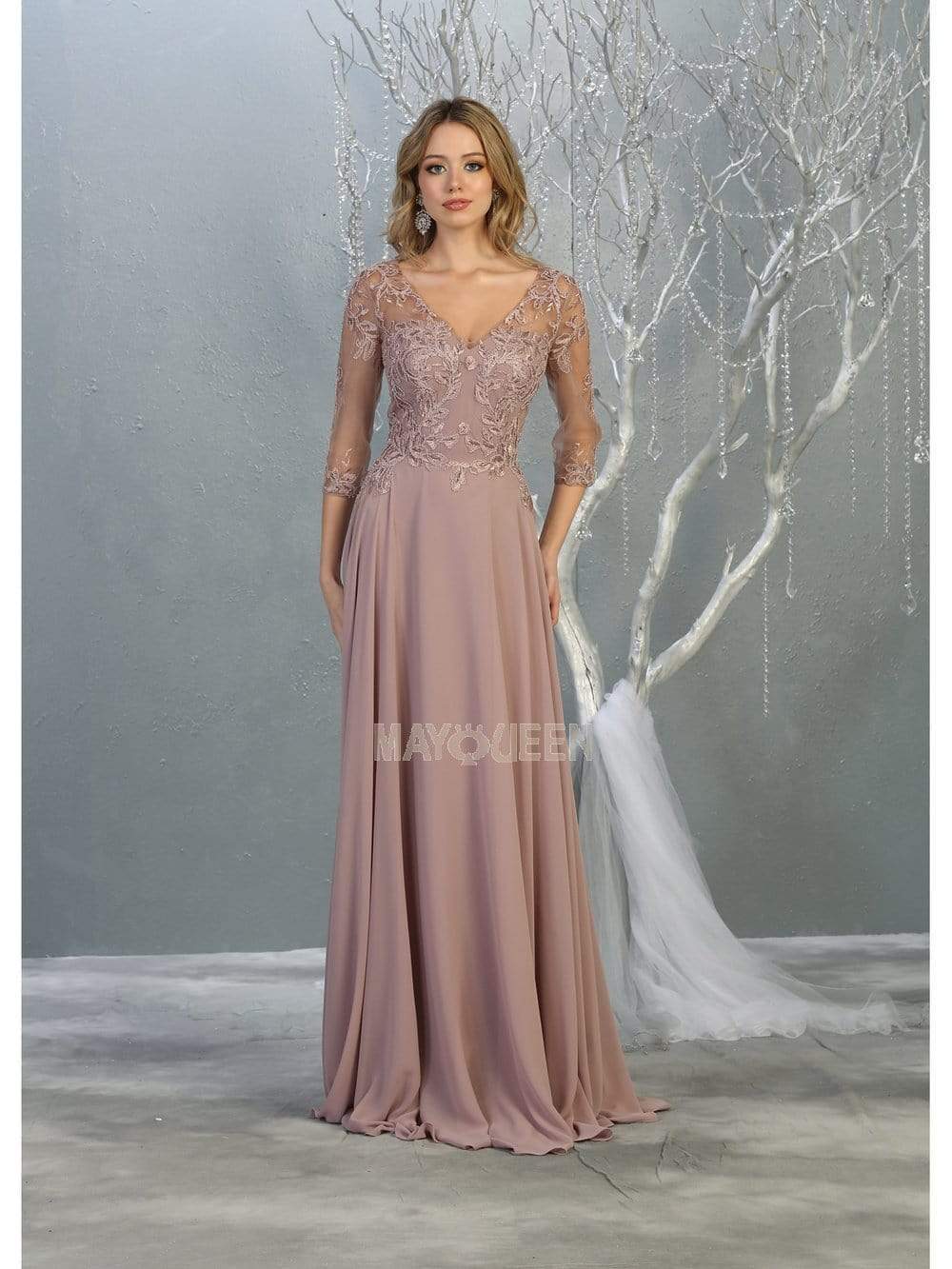 RQ7820 Bead Embellished V-Neck A-Line Dress