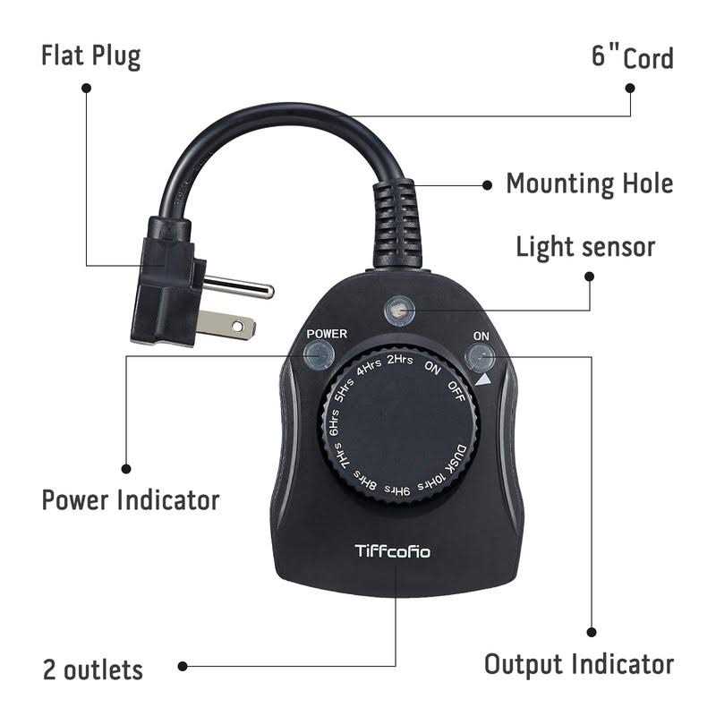 TiFFCOFiO Outdoor Timer Outlet Dusk to Dawn Light Sensor Timer