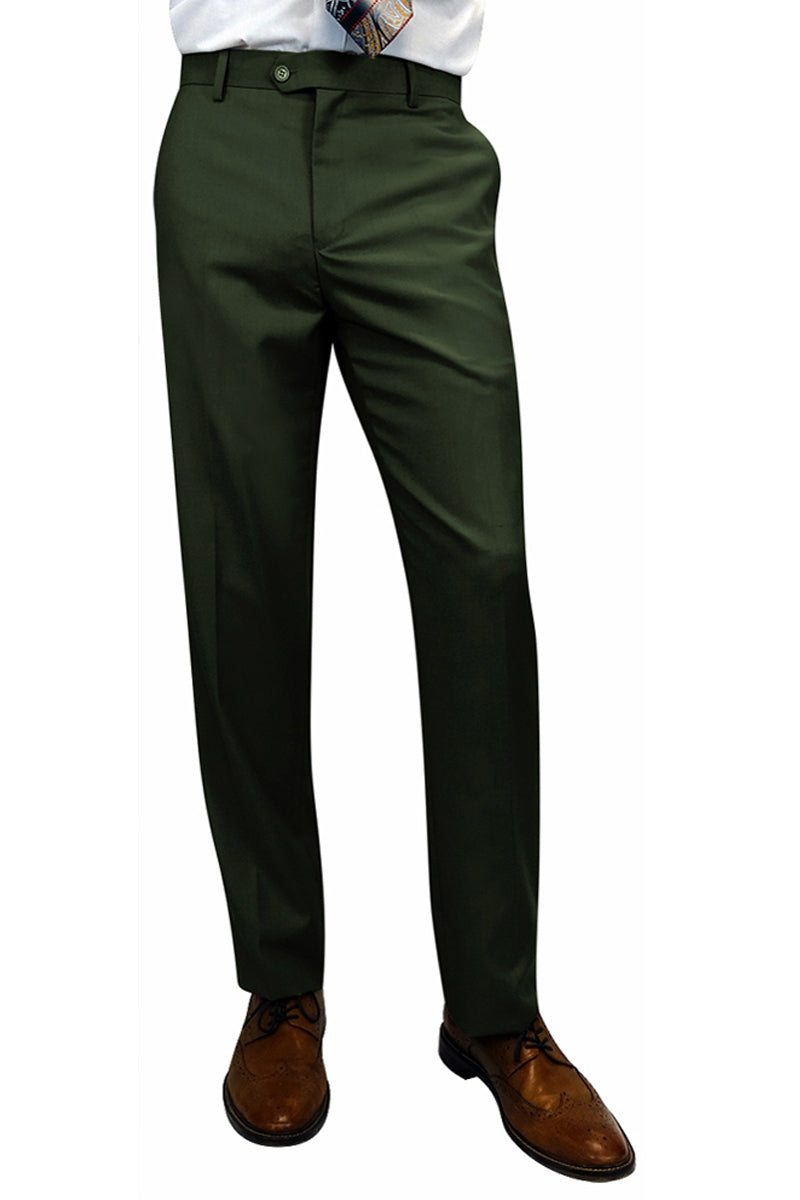 Men’s 100% Wool Slim Fit Flat Front Dress Pant in Hunter Green