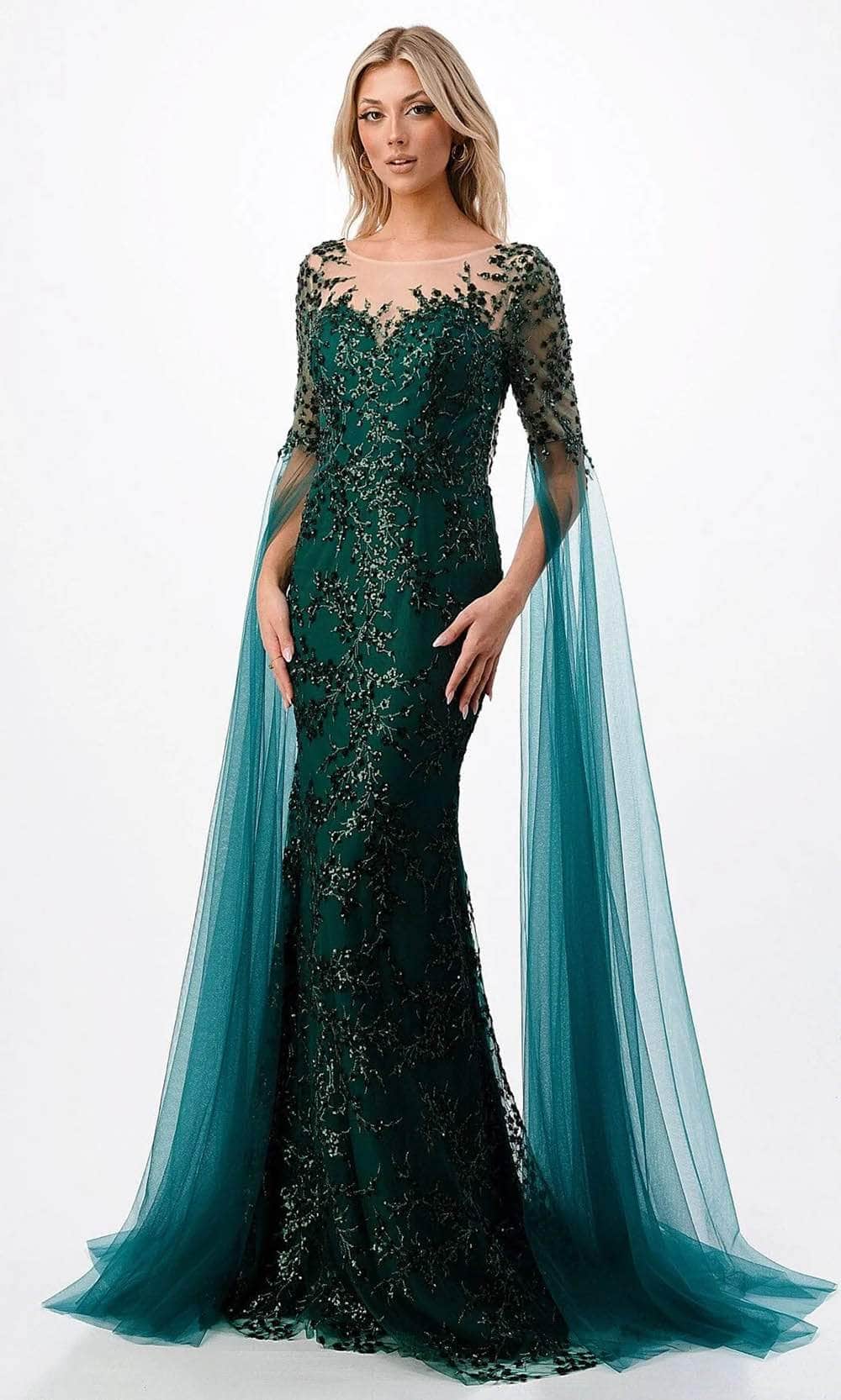 Cape Sleeve Mermaid Evening Gown