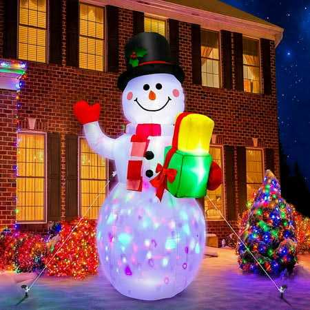 5ft Christmas Iatables Snowman Outdoor Yard Decor with Rotating LED Lights Christmas Blow Up Decoration Garden