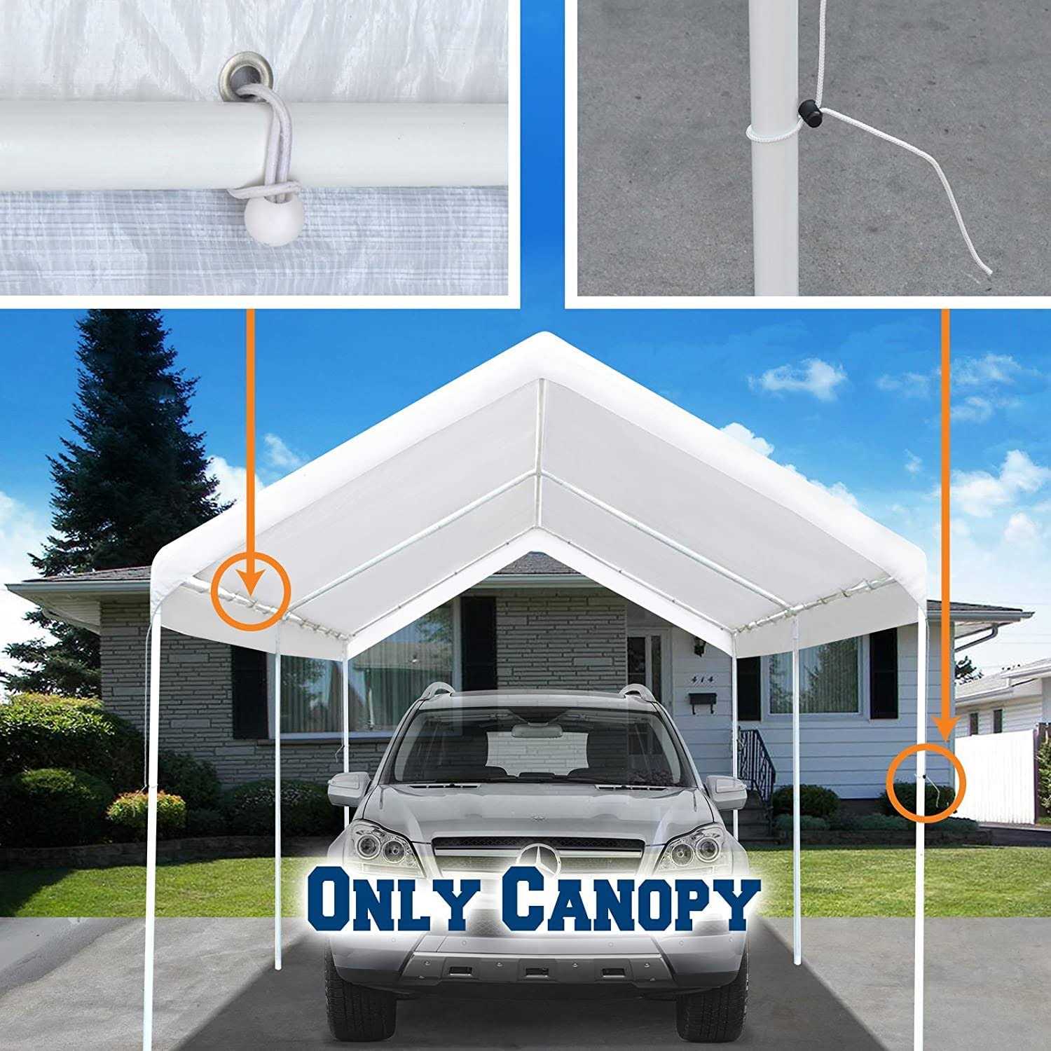 Vanteriam 10’x20′ Upgraded Carport Replacement Top Canopy Cover for Car Garage Shelter Tent Party Tent with Ball Bungees