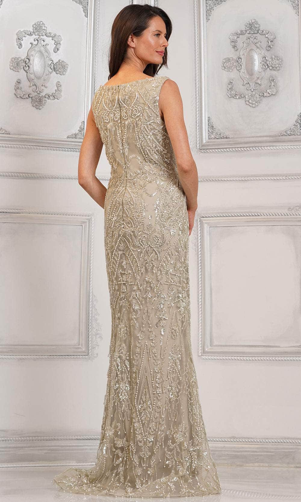 Bateau Beaded Embroidered Formal Gown