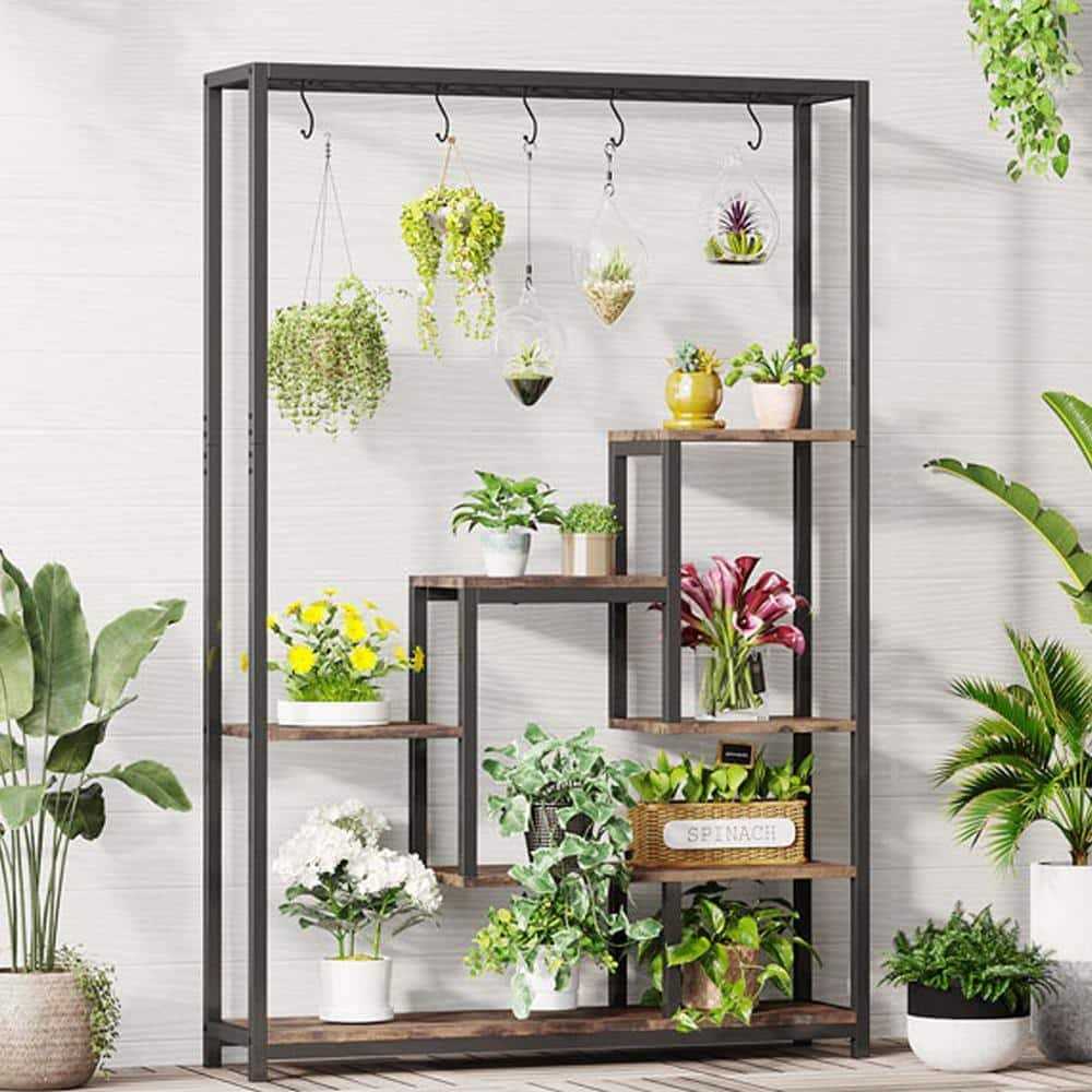 BYBLIGHT Wellston 70.86 5-Tier Wooden Indoor Plant Stand