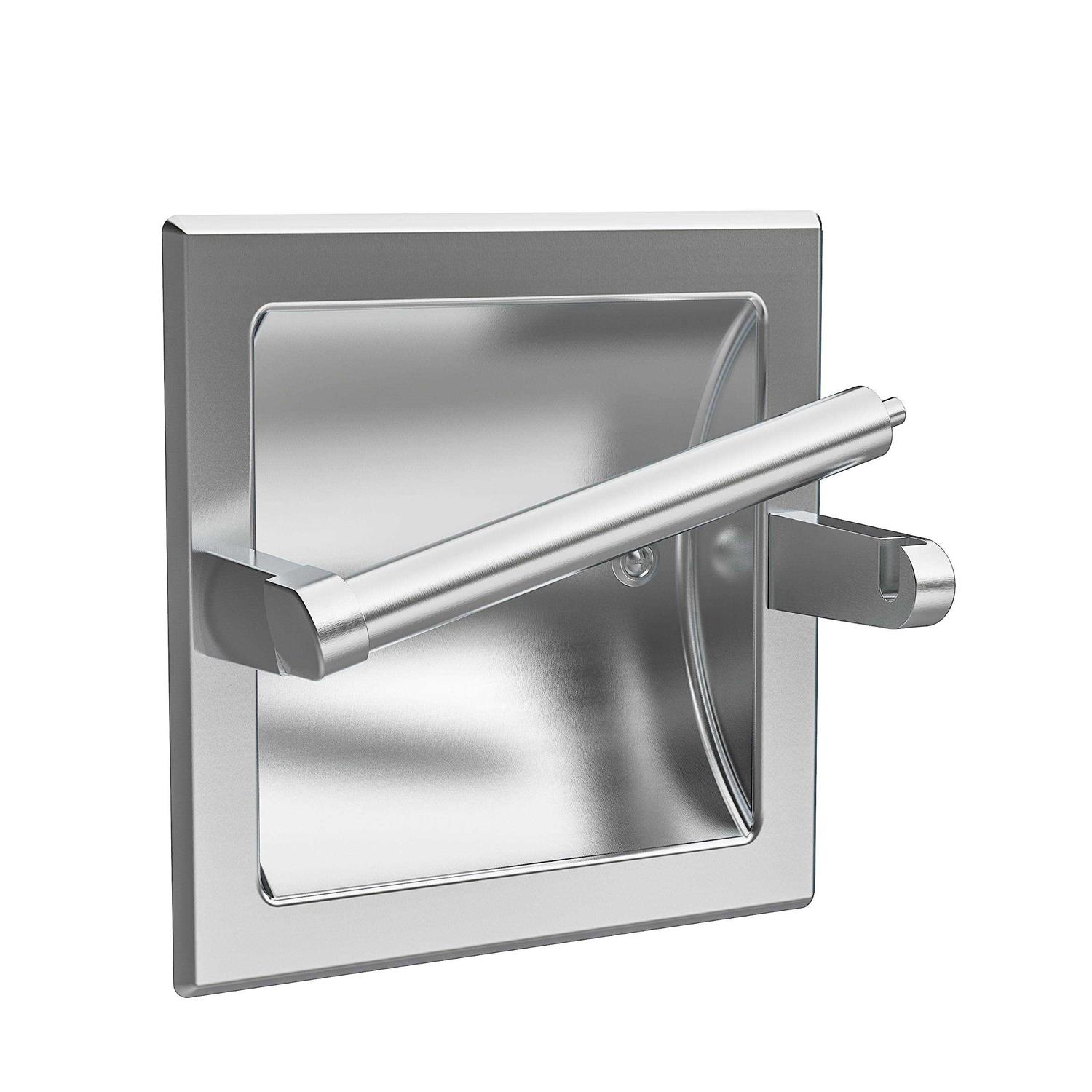 WZKALY Brushed Nickel Recessed Toilet Paper Holder for Regular Rolls,Contemporary Hotel Style Wall Pivoting Toilet Paper Holder