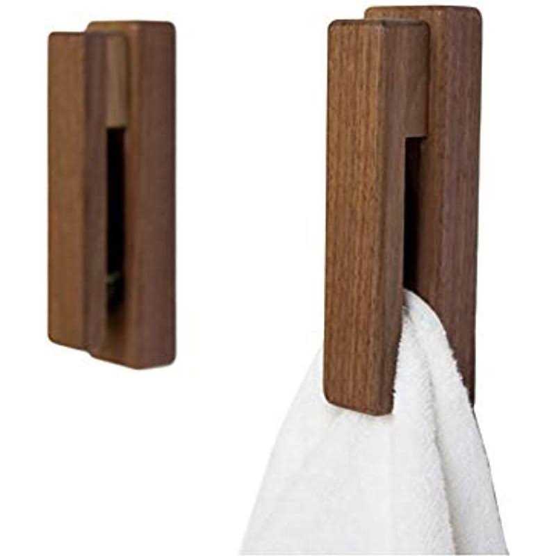 Wood Towel Hooks Set of 2 Self Adhesive Vintage Towel Holder Wooden Wall Mounted Towel Racks for Bathroom and Kitchen