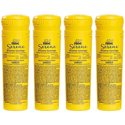 4 FROG Serene Bromine Replacement Cartridges for Hot Tubs for use only with FROG Serene In-Line and Floating Sanitizing Systems + FROG Test Strips