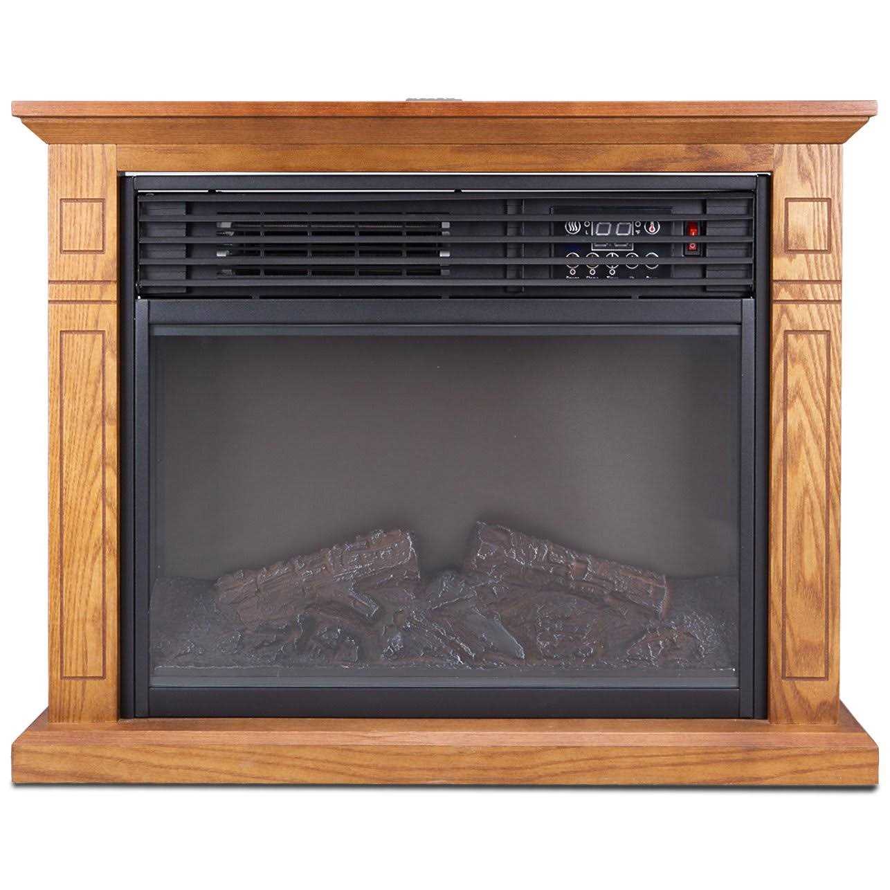 Della 1400w Deluxe Infrared Quartz Fireplace Heater Indoor Flame Wood Log Caster w/ Remote Control