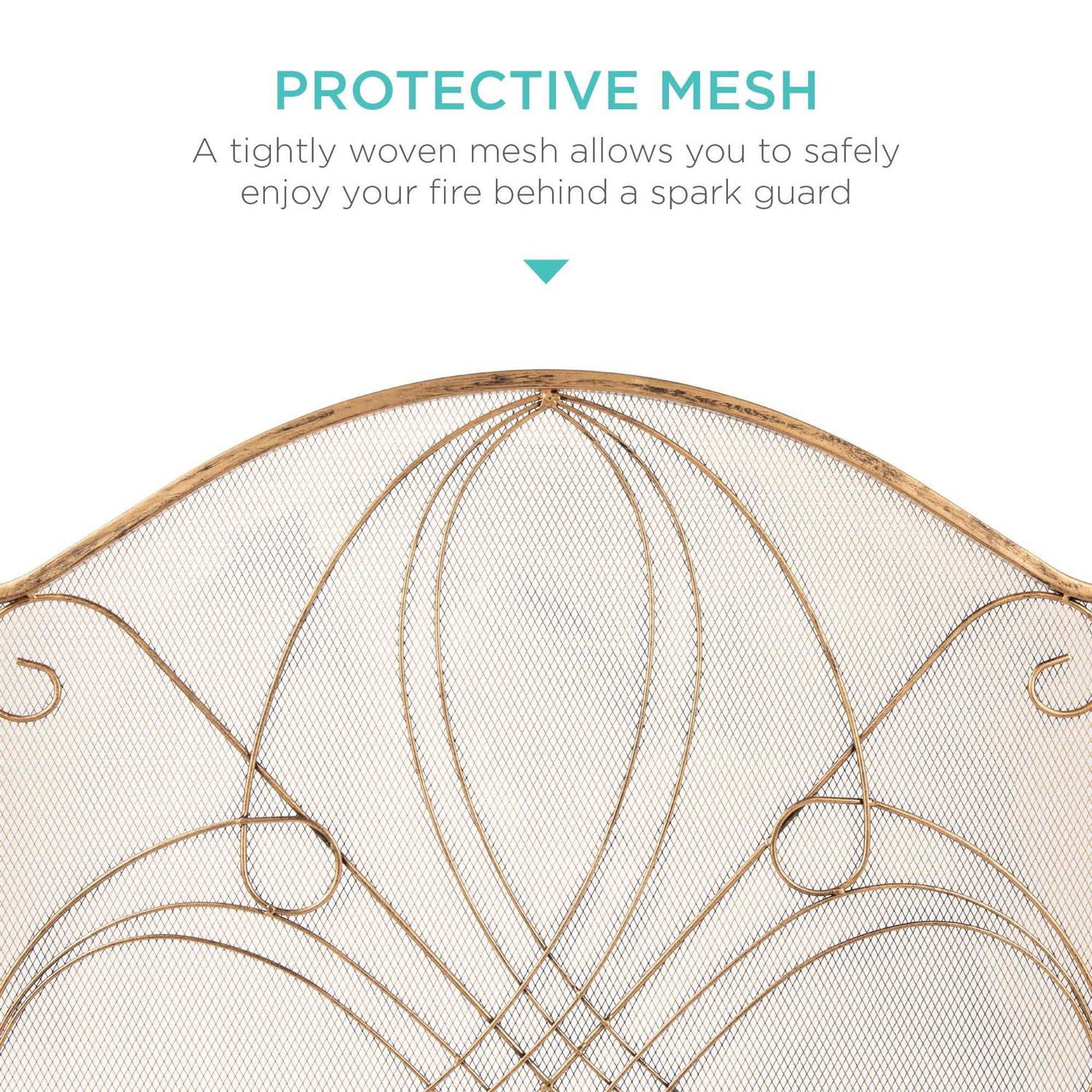 Best Choice Products 3-Panel 55x33in Wrought Iron Fireplace Safety Screen Decorative Scroll Spark Guard Cover