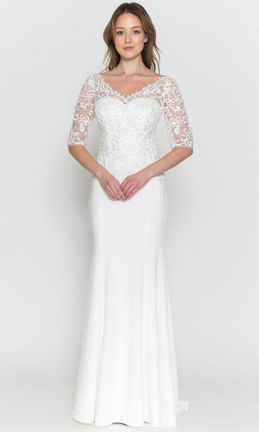 Quarter Length Sleeved Sheath Evening Gown