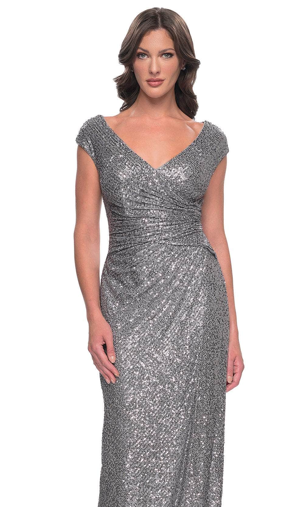 Ruched Sequin Evening Dress