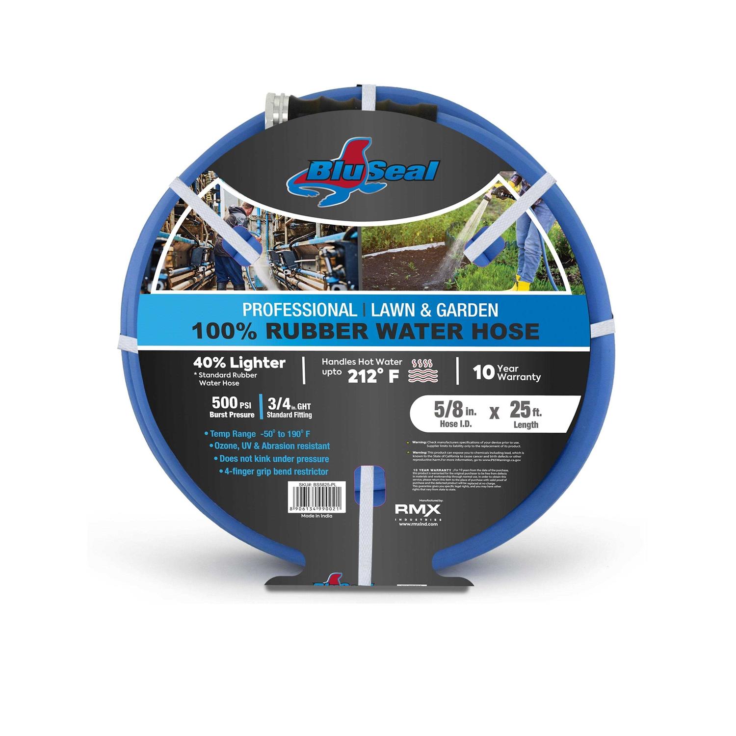 BluSeal Hot/Cold Water Rubber Garden Hose 100% Rubber Ultra-Light