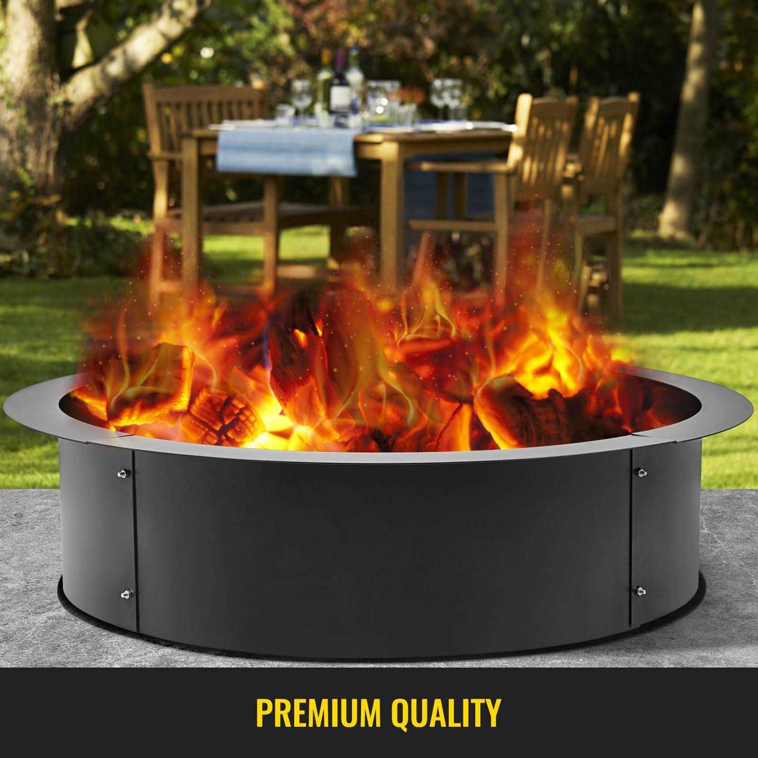 VEVOR Fire Pit Liner Ring Campfire Ring Above or In-Ground Outdoor Durable Black Steel DIY Backyard