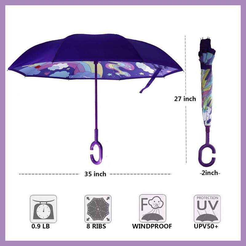 MRTLLOA 40 Inch Kids Windproof Inverted Reverse Umbrella with UV Protection, C-Shaped Handle Double Layer Stick Rain Umbrella for Boys and Girls