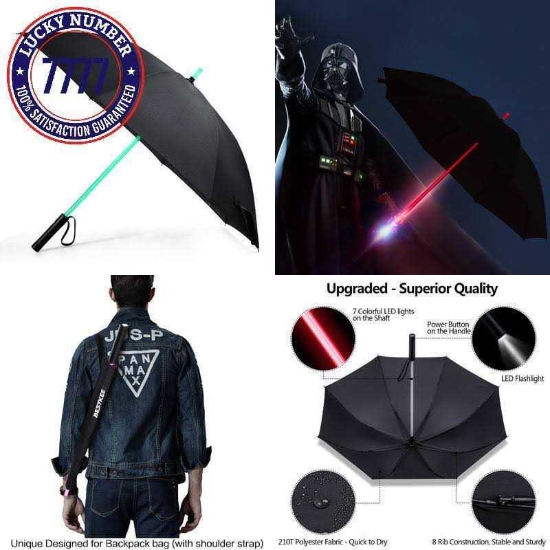 BESTKEE LED Umbrella Lightsaber Laser Sword Light up Umbrella with 7 Color Changing On The Shaft/Built in Torch at Bottom