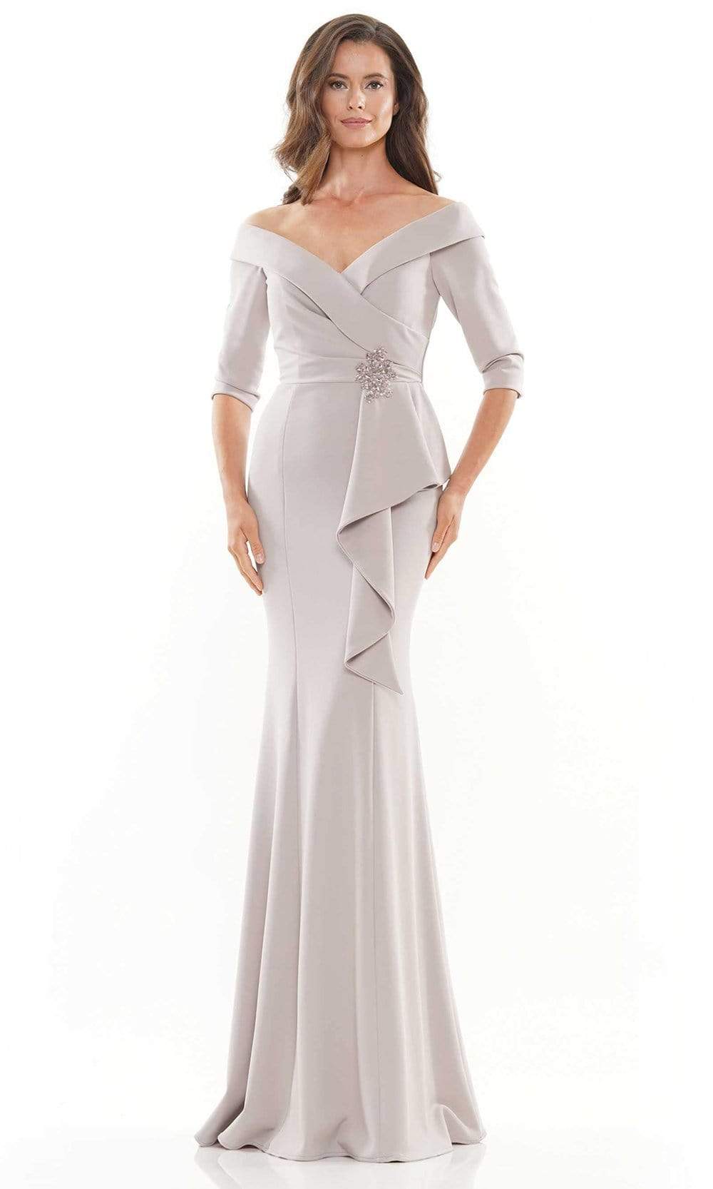 RD2733 Quarter Sleeve Brooch Drape Gown