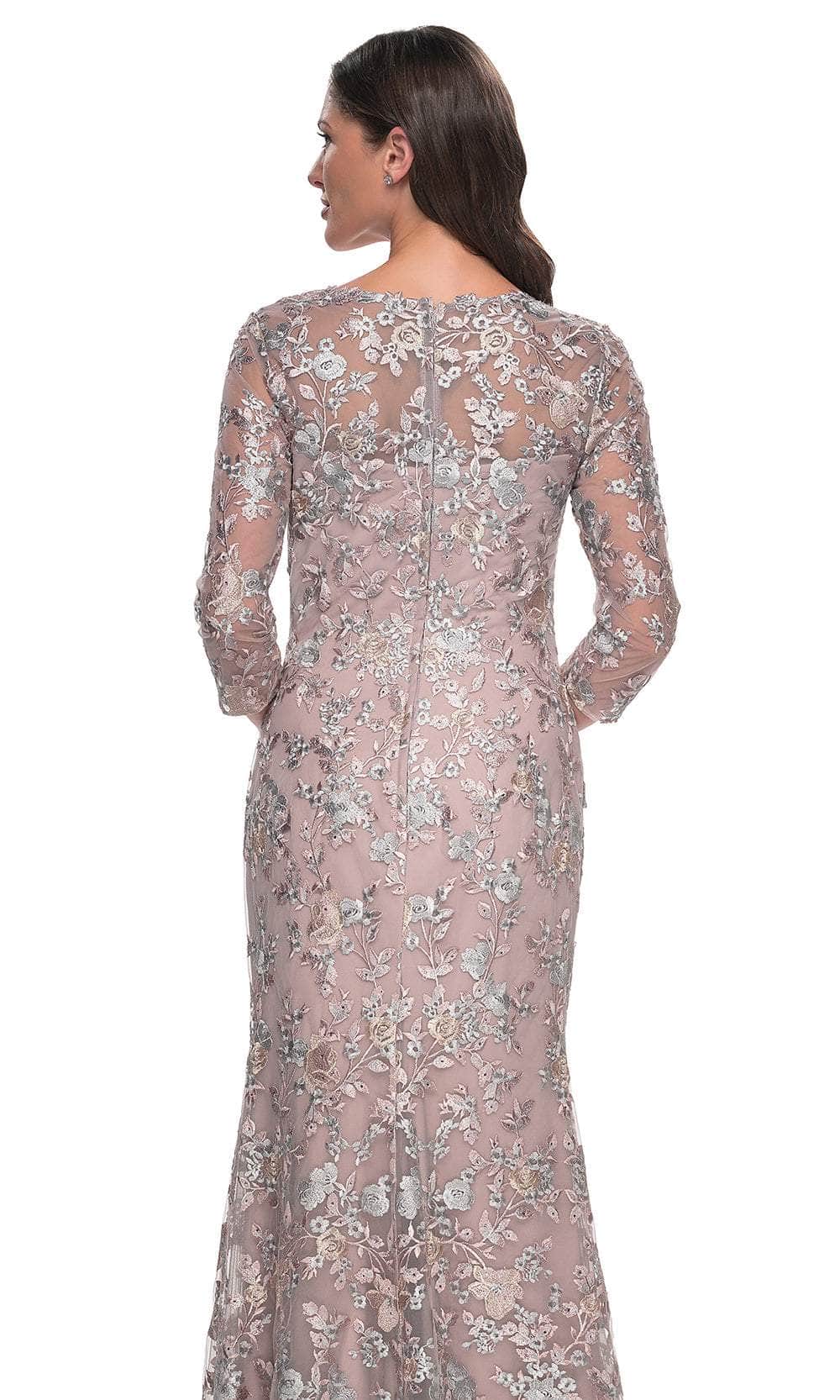 Floral Embroidered Quarter Sleeve Prom Dress