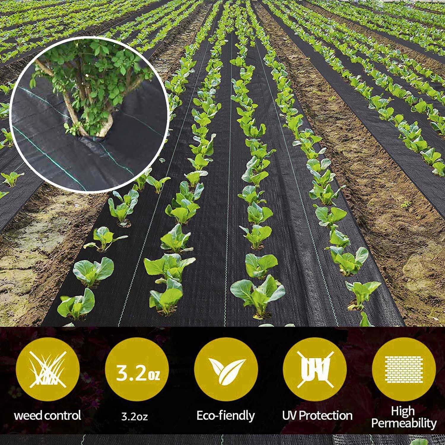 Sunifier Weed Barrier Landscape Fabric Heavy Duty,Garden Fabric Weed Barrier,Black Mulch for Landscaping