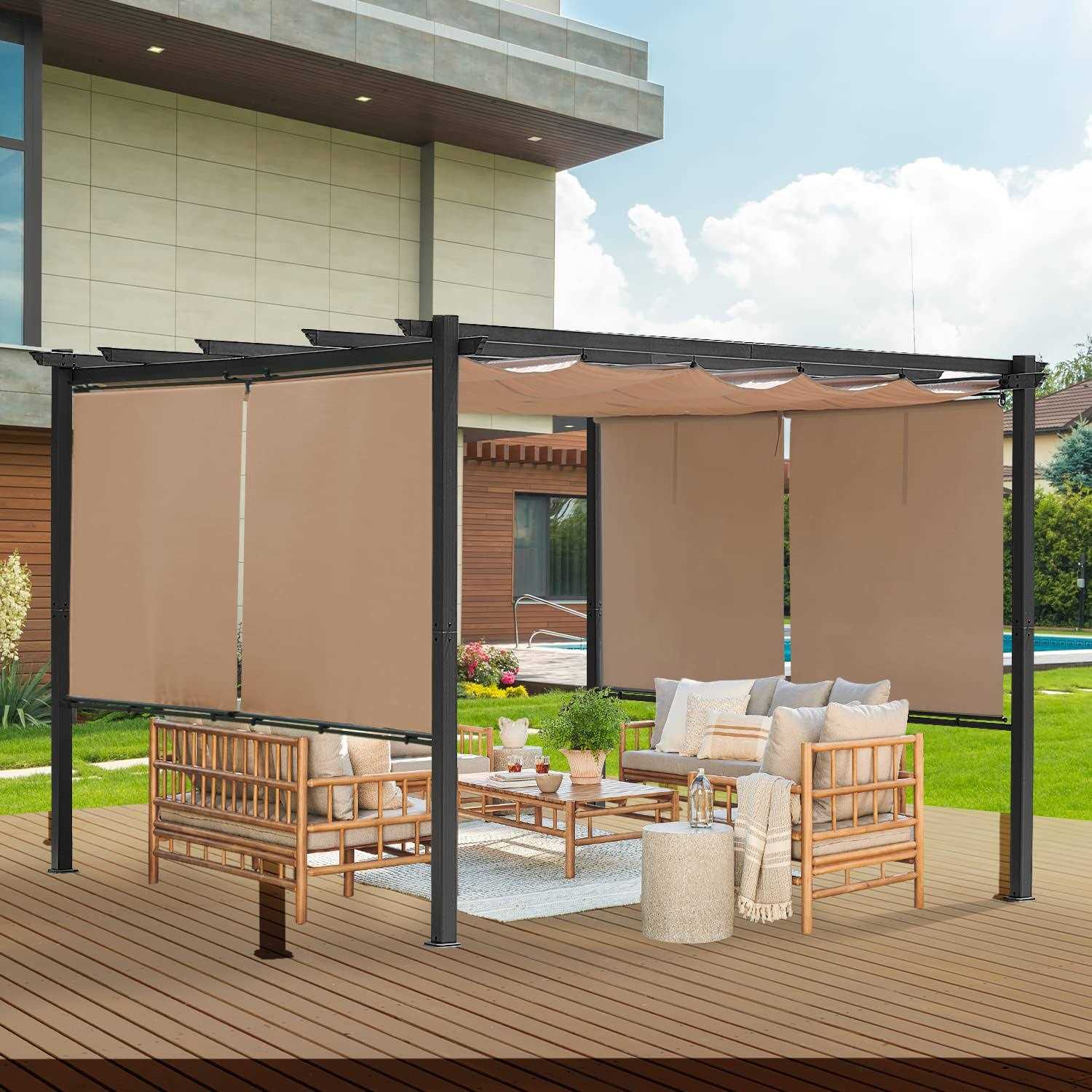Aoodor Outdoor Pergola with Retractable Canopy