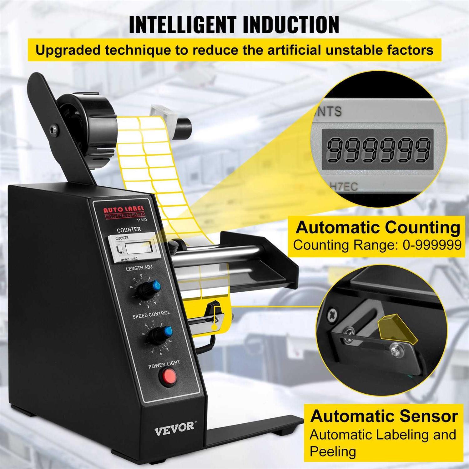 VEVOR Automatic Label Dispenser 110V 12W AL-1150D Automatic Manual Label Stripper Label Machine 1-8 m/min LSTBJ000000000001V1