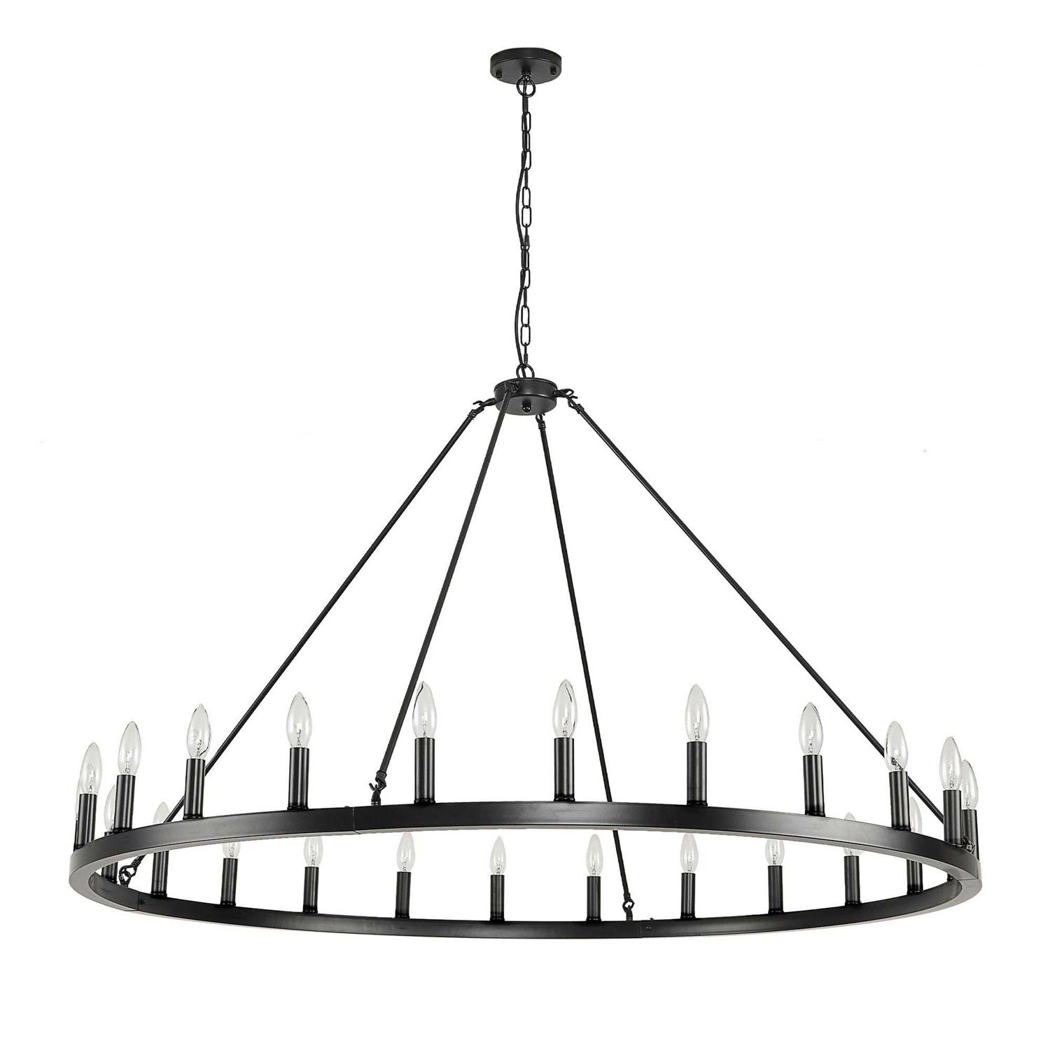 54-inch Round Wagon Wheel 24-light Chandelier