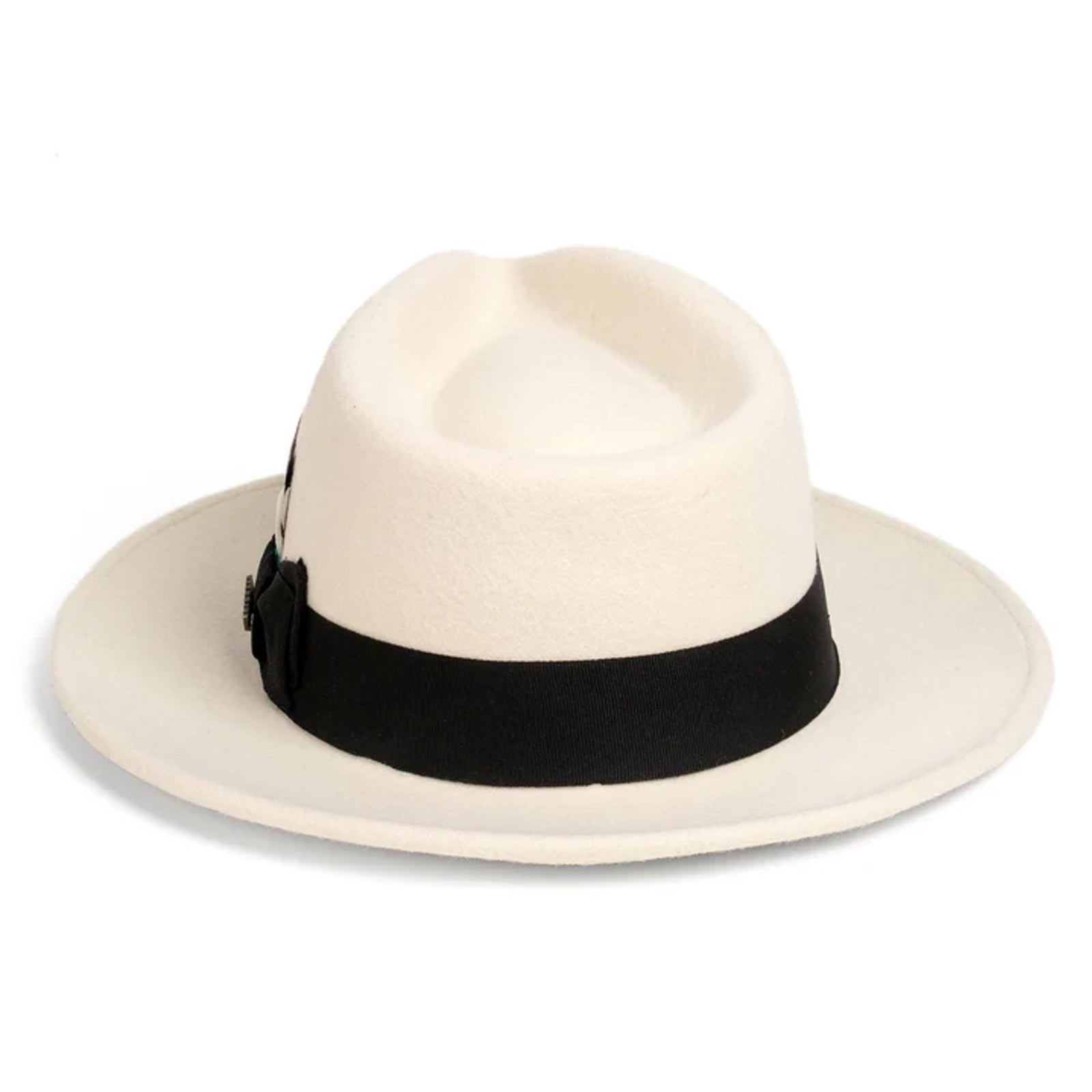 Mens Classic Wool Fedora Dress Hat in White & Black