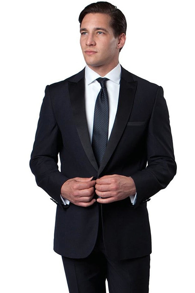 Men’s Slim Fit One Button Peak Lapel Wedding Tuxedo in Navy Blue