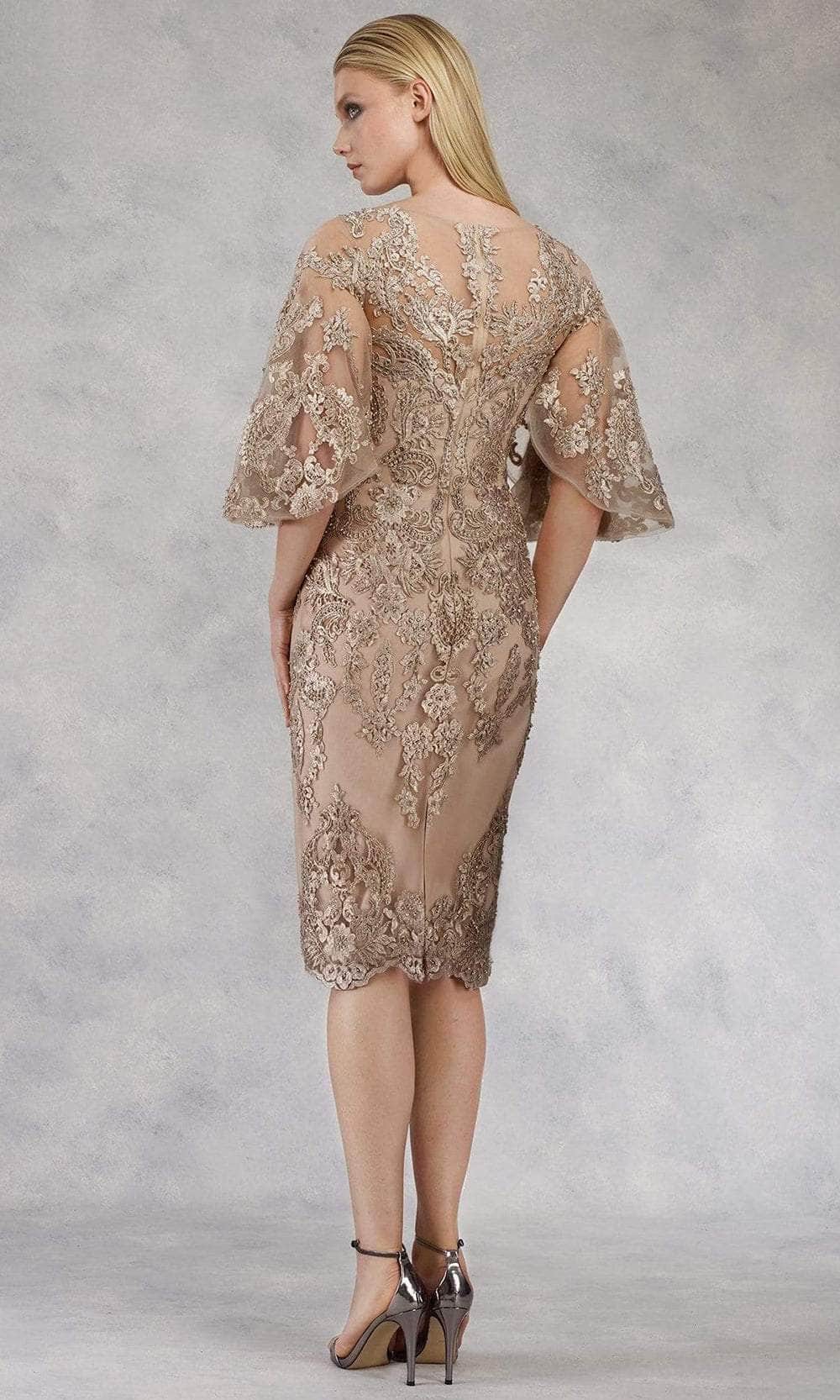 W2068 Quarter Tulip Sleeves Lace Appliqued Sheath Dress