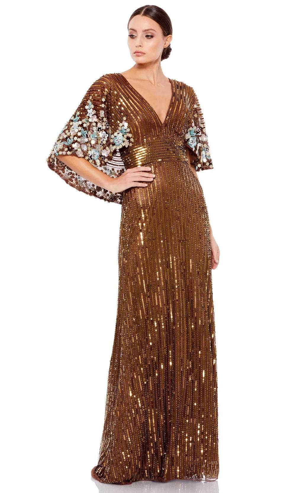 Cape Sleeve Sequined Prom Dress