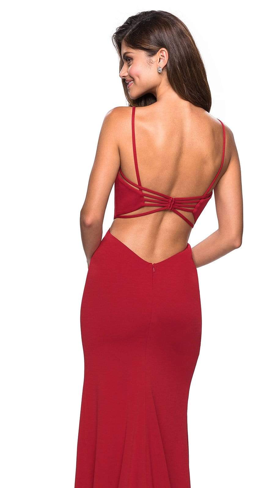 V-Neck Strappy Open Back Evening Dress 27516SC – 1 pc Royal Blue in Size 00 and 1 pc Plum in Size 10 Available