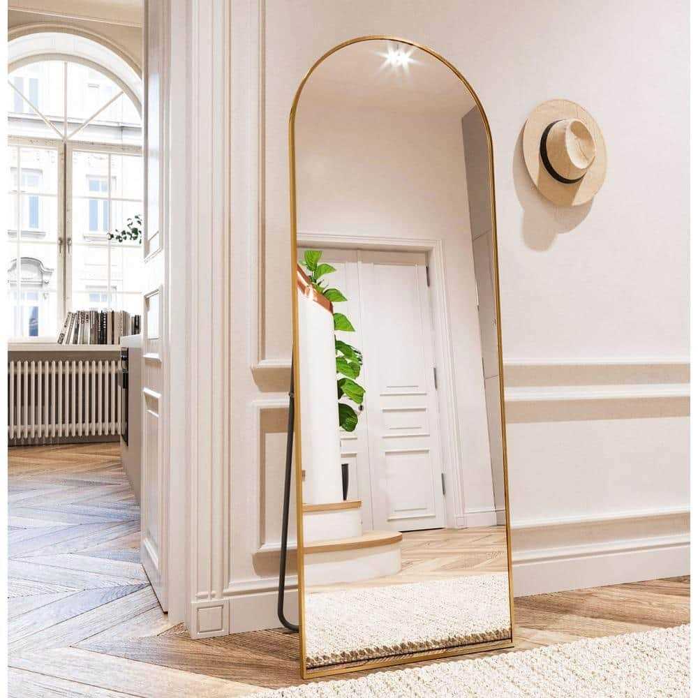 XRAMFY 21 in. W x 64 in. H Arched Gold Aluminum Alloy Framed Full Length Mirror Standing Floor Mirror