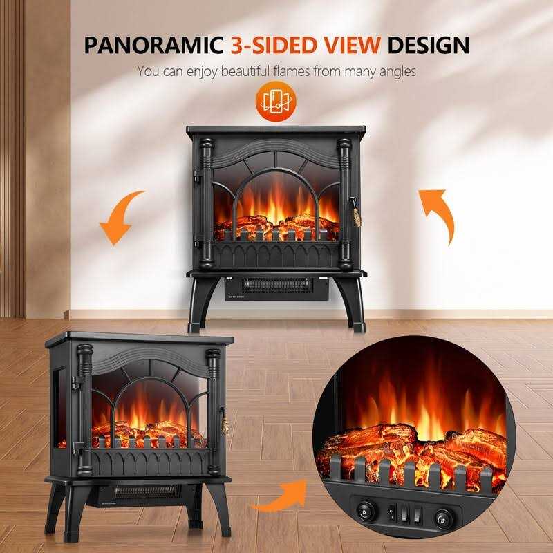 R.W.FLAME Electric Fireplace Stove Heater with Thermostat Control